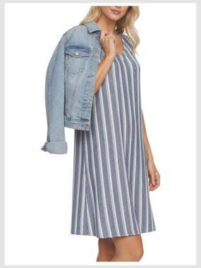 Anthropologie Cloth & Stone Blue Striped Linen Blend Shirt Dress XS